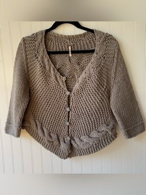 Free People Chunky Cable Knit Cardigan Sweater Boho Cottagecore